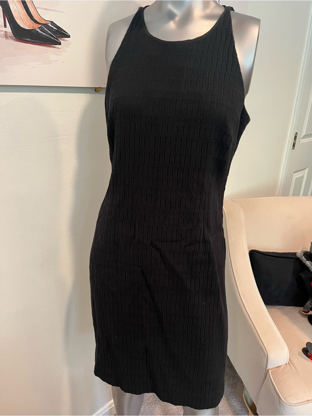 Etcetera Black Textured Sleeveless Midi Dress Zip back Body hugging 6 GUC